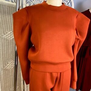 Hunter Bell Rust Teddy Siegle Lounge Set Small Puff Shoulder Sweatshirt Joggers